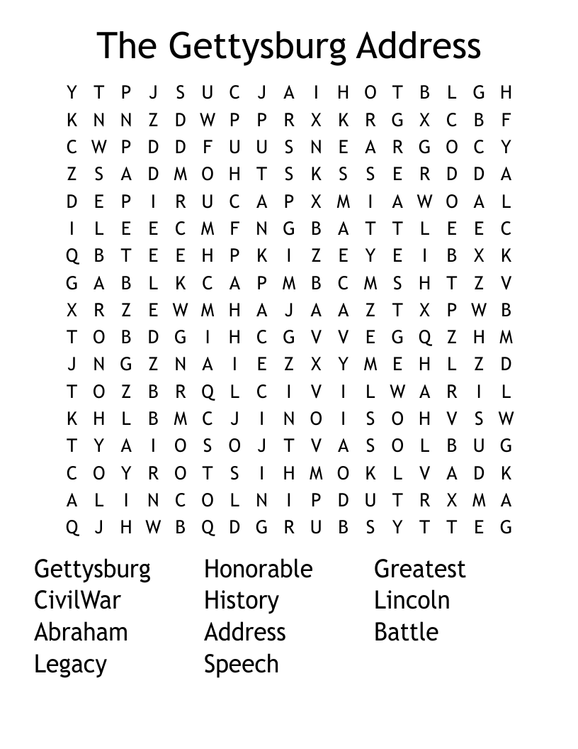 The Gettysburg Address Word Search