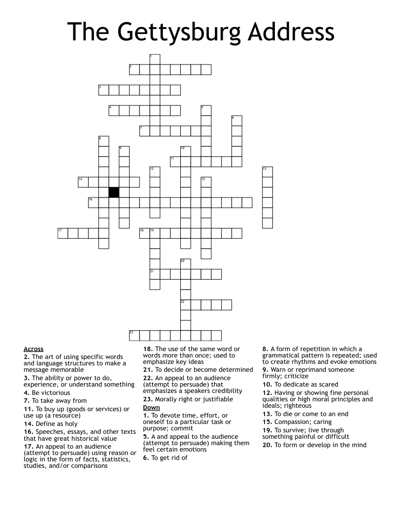 The Gettysburg Address Crossword