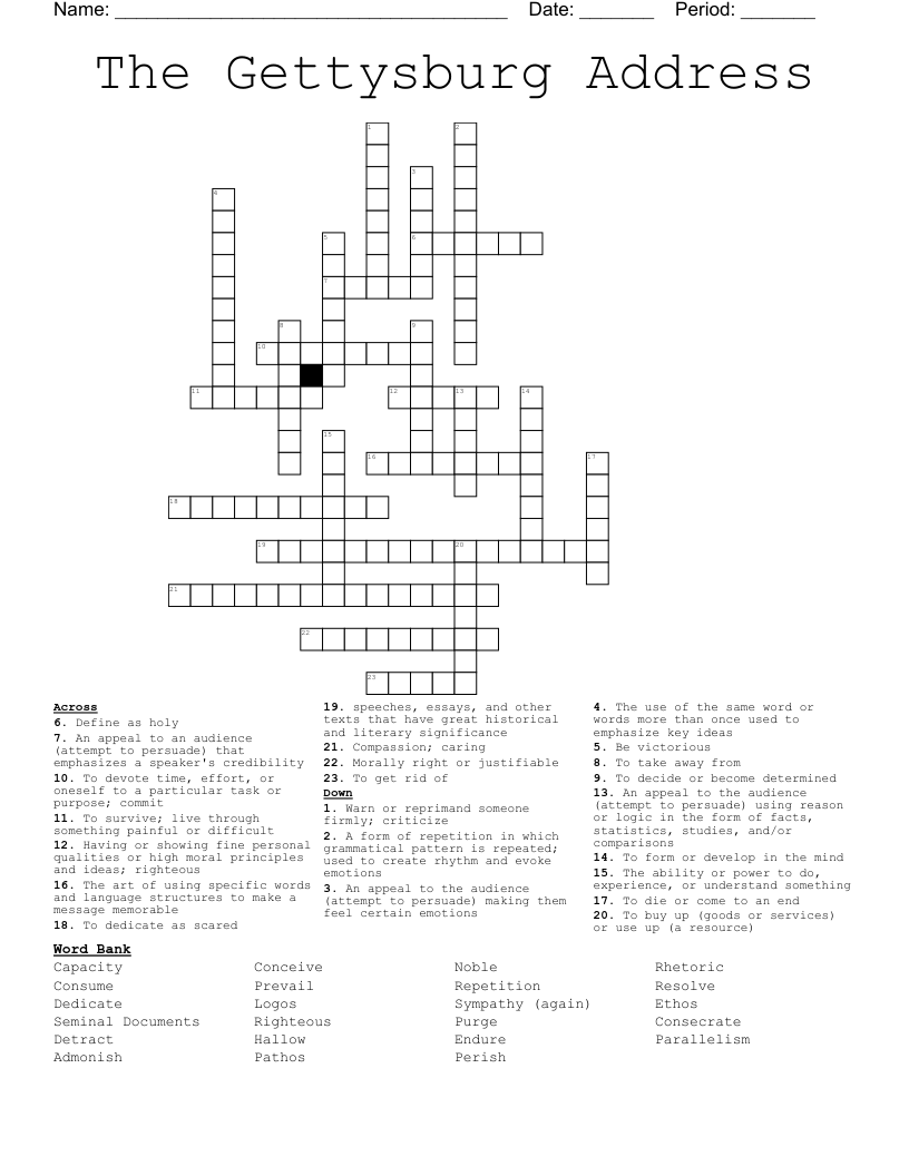 The Gettysburg Address Crossword