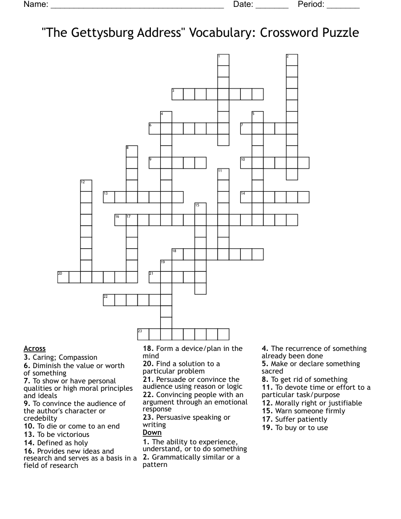 "The Gettysburg Address" Vocabulary: Crossword Puzzle