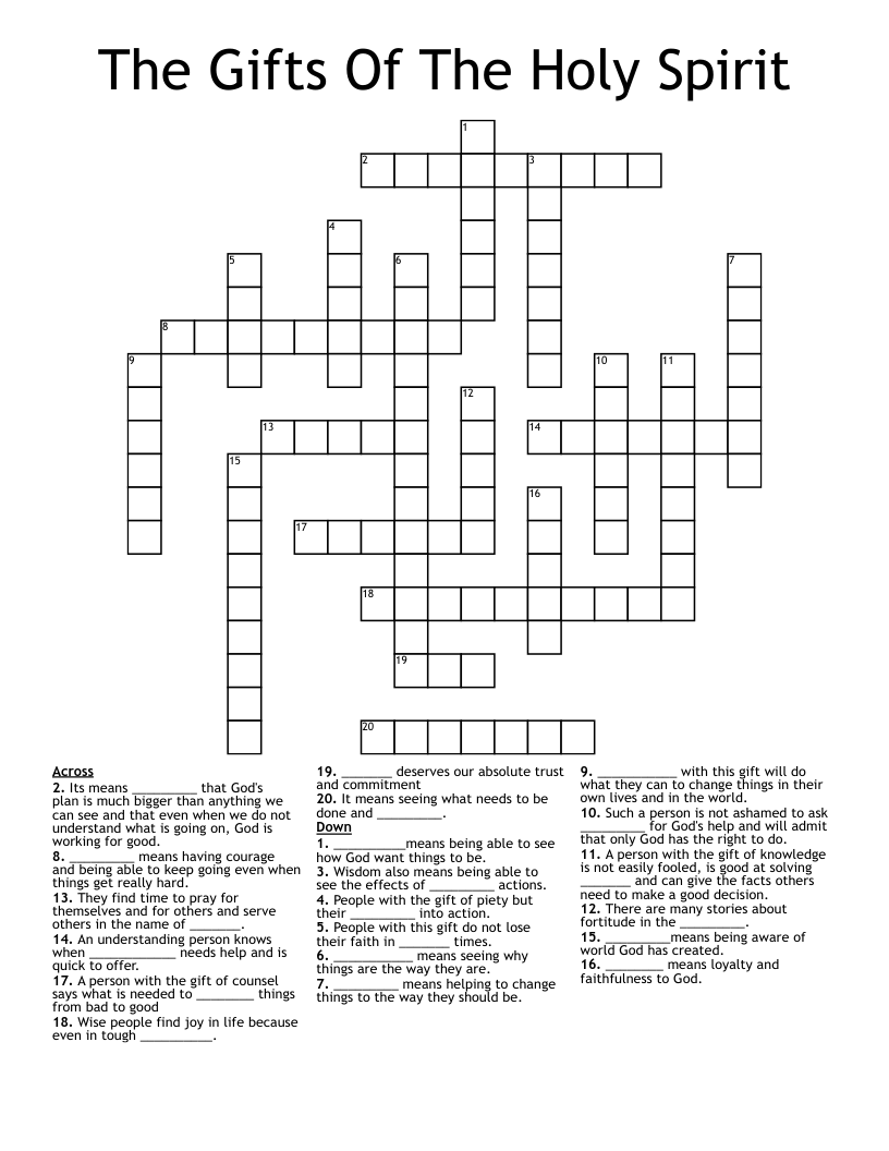 The Gifts Of The Holy Spirit Crossword