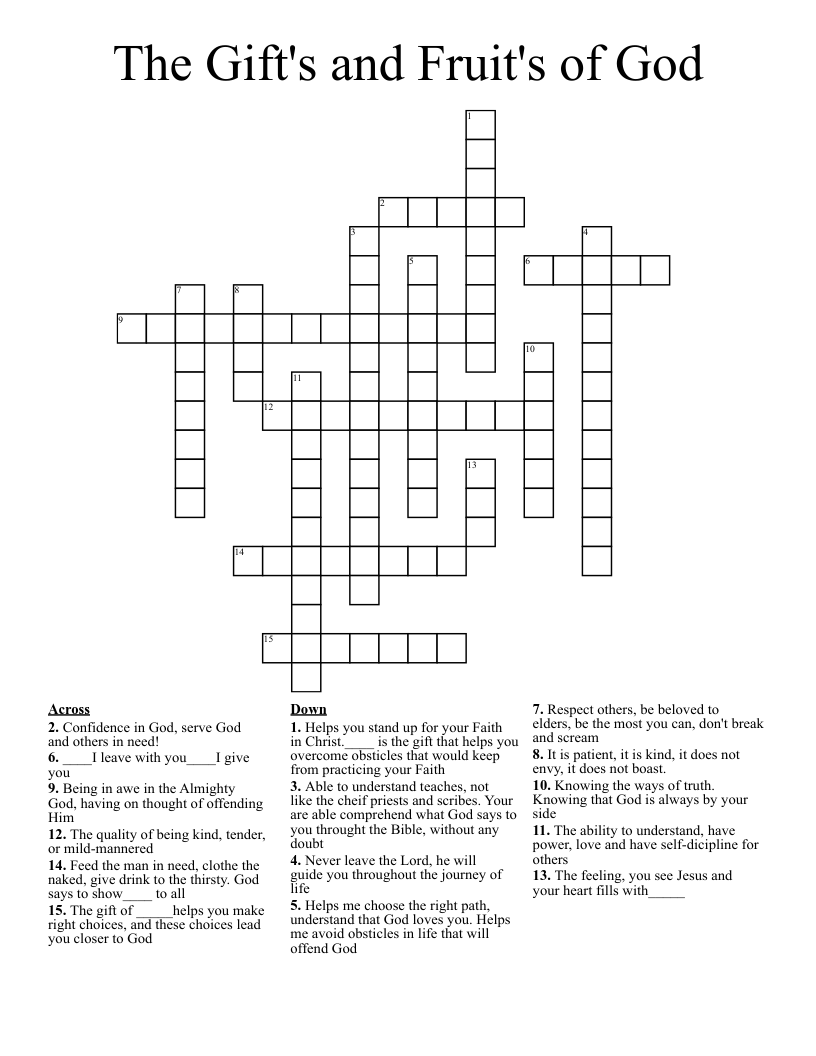 The Gift's and Fruit's of God Crossword