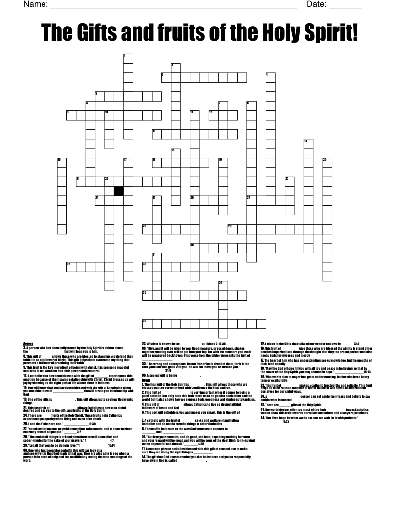 The Gifts and fruits of the Holy Spirit! Crossword