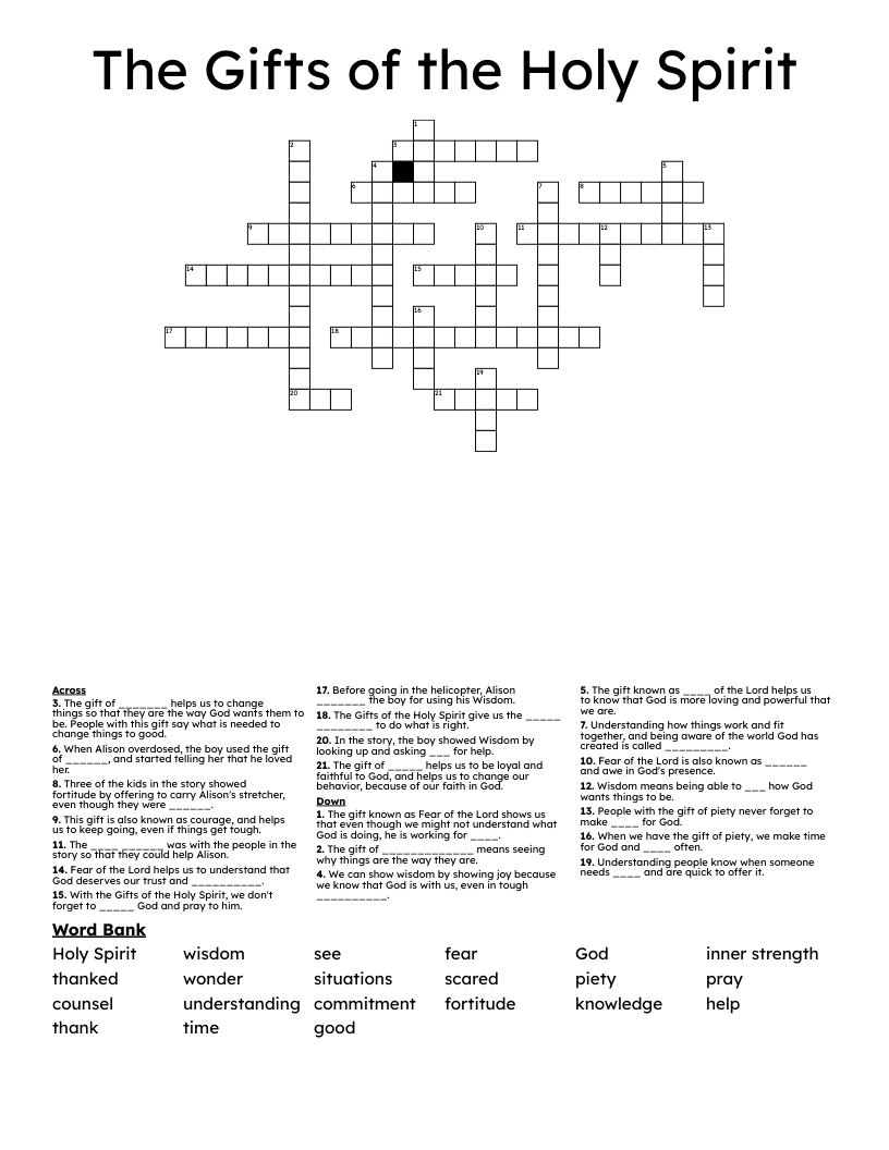 The Gifts of the Holy Spirit Crossword