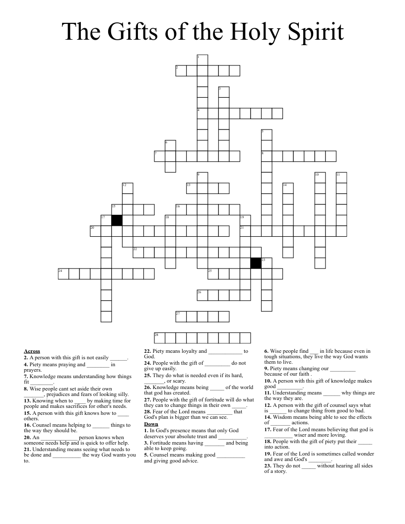 The Gifts of the Holy Spirit Crossword
