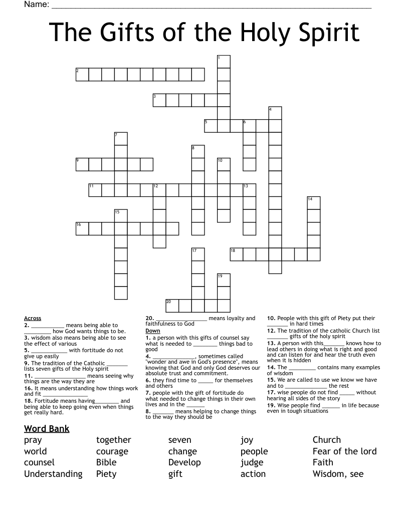 The Gifts of the Holy Spirit Crossword