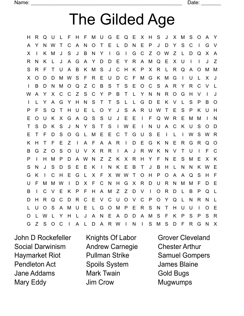 The Gilded Age Word Search