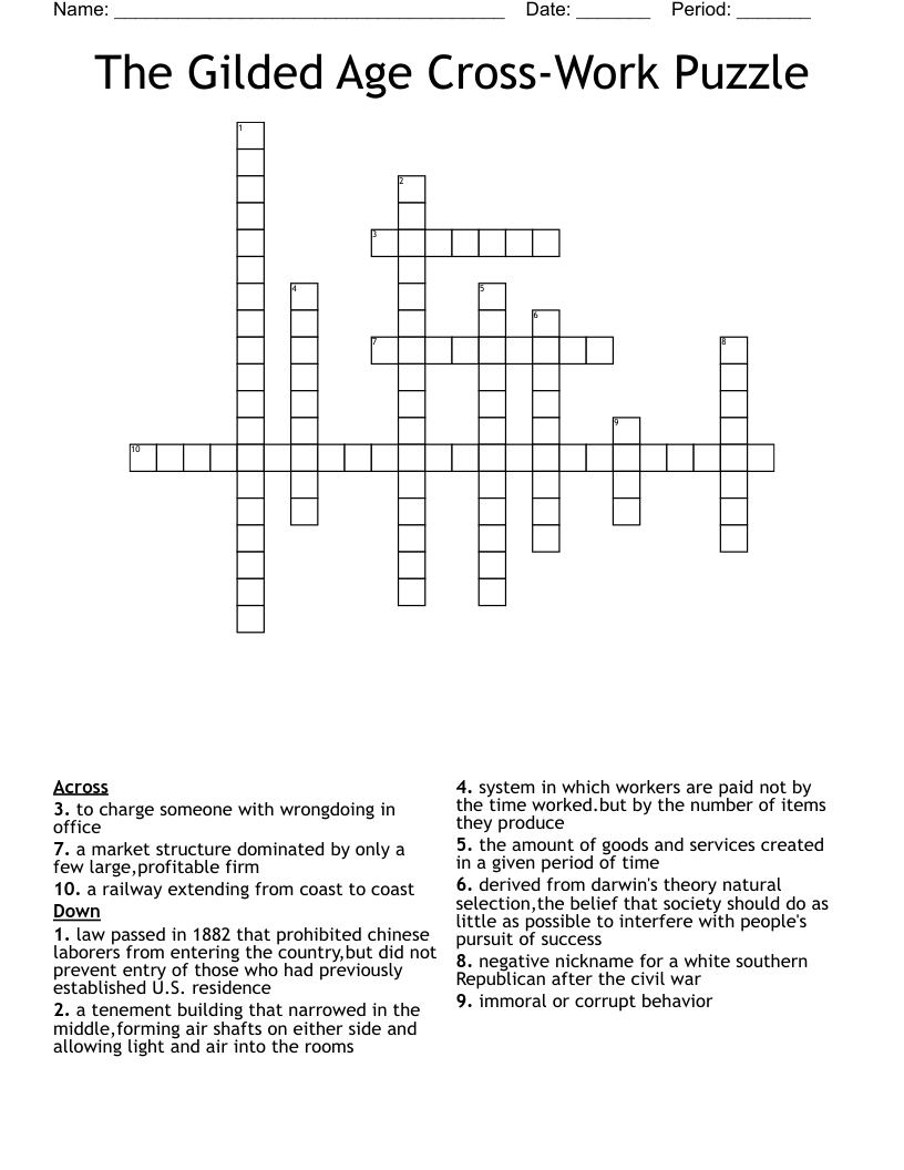 The Gilded Age Cross-Work Puzzle Crossword