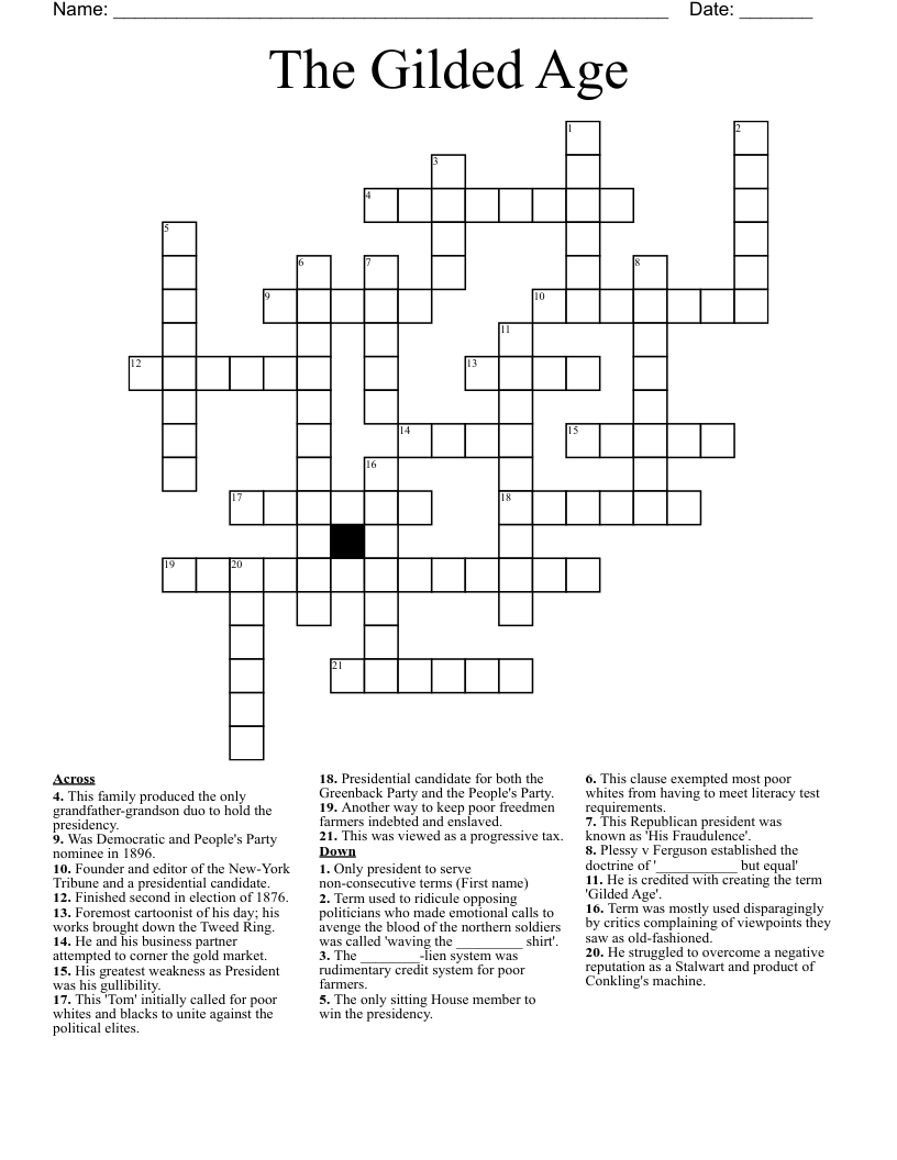 The Gilded Age  Crossword