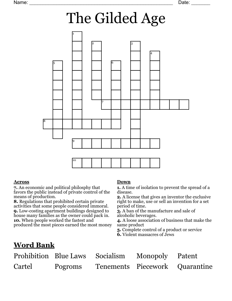 The Gilded Age  Crossword