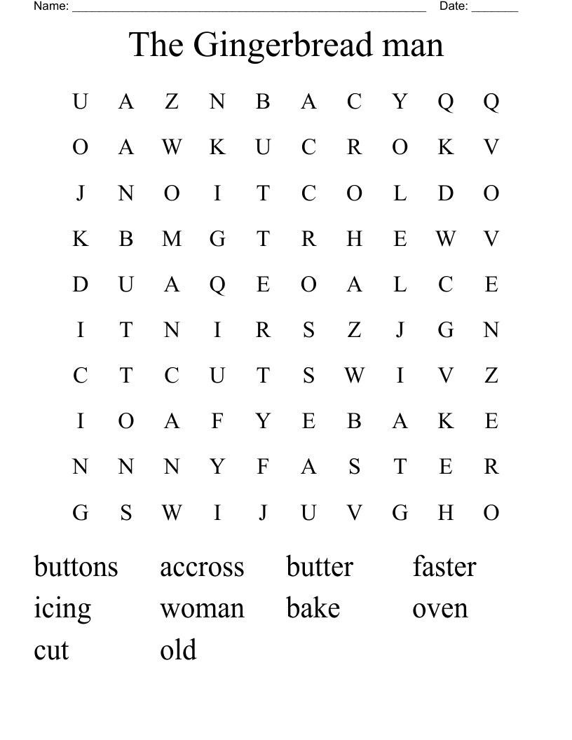 The Gingerbread man Word Search