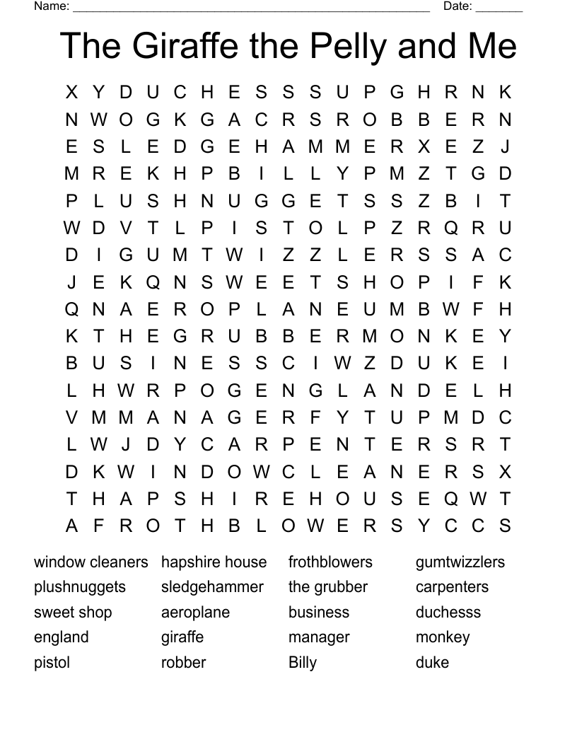 The Giraffe the Pelly and Me Word Search