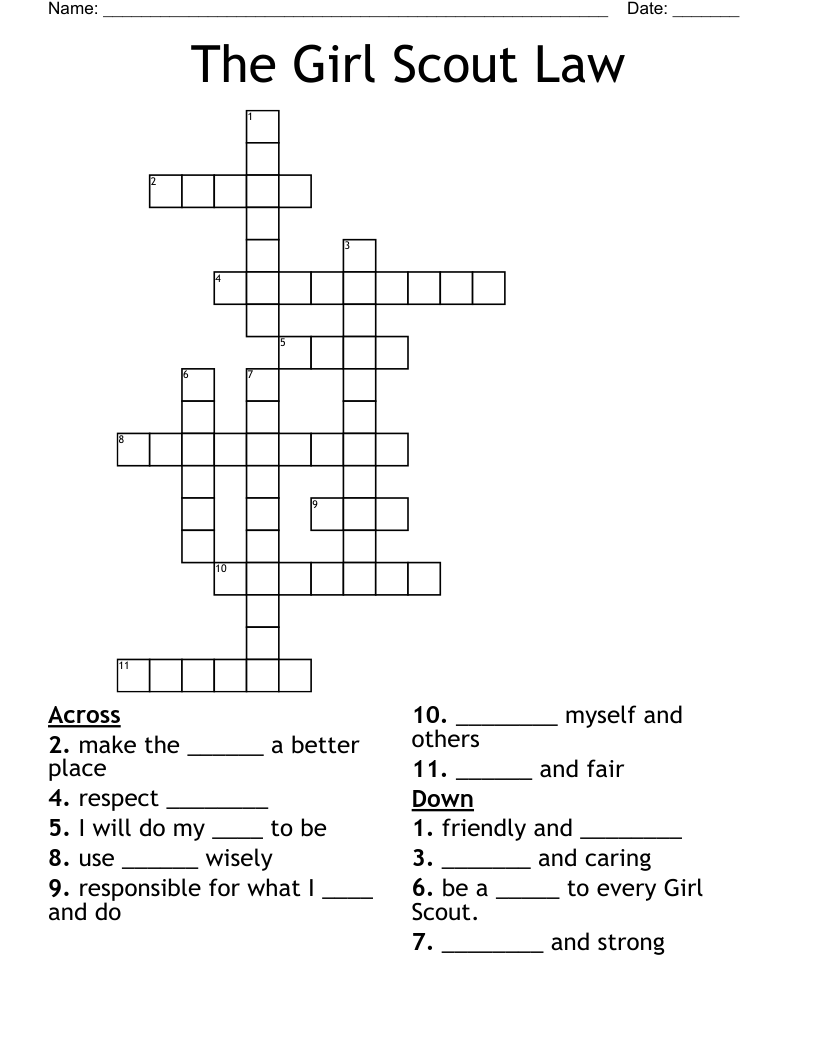 The Girl Scout Law Crossword