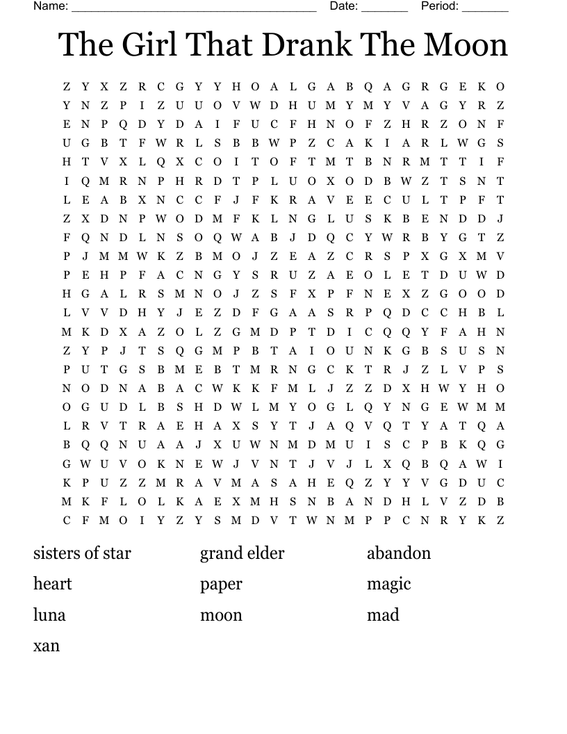 The Girl That Drank The Moon Word Search