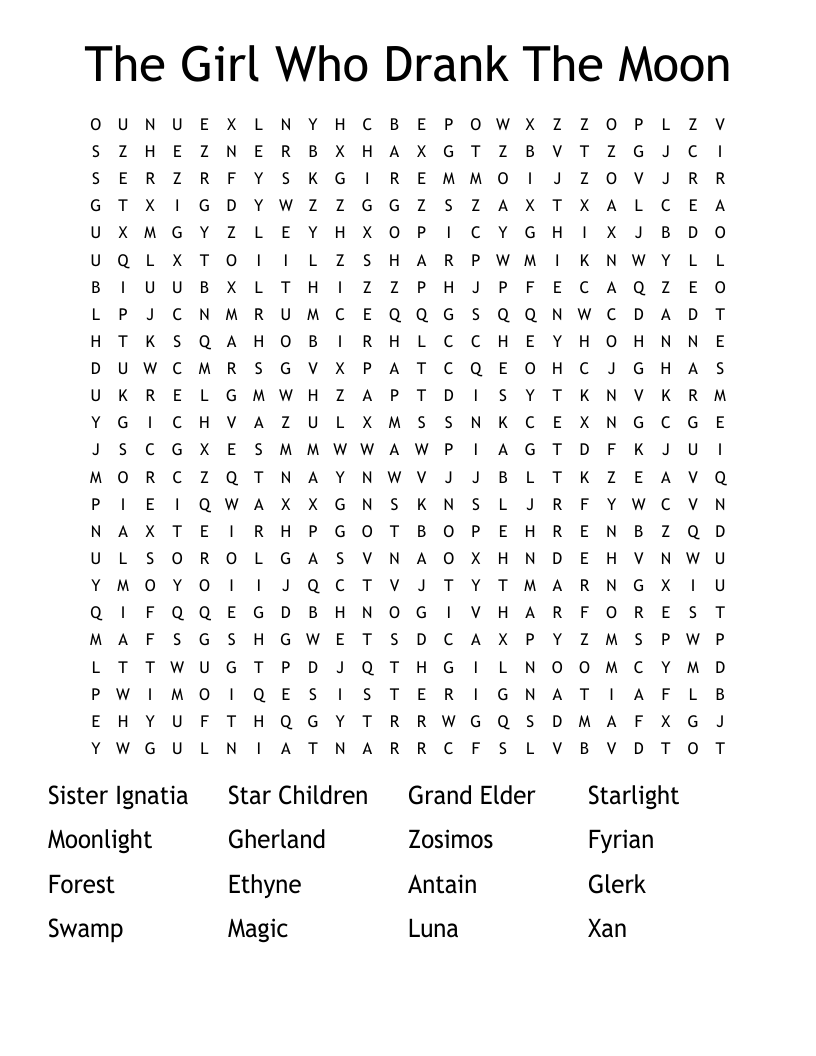The Girl Who Drank The Moon Word Search