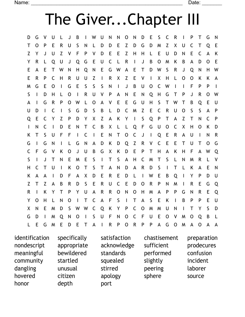 The Giver...Chapter III Word Search