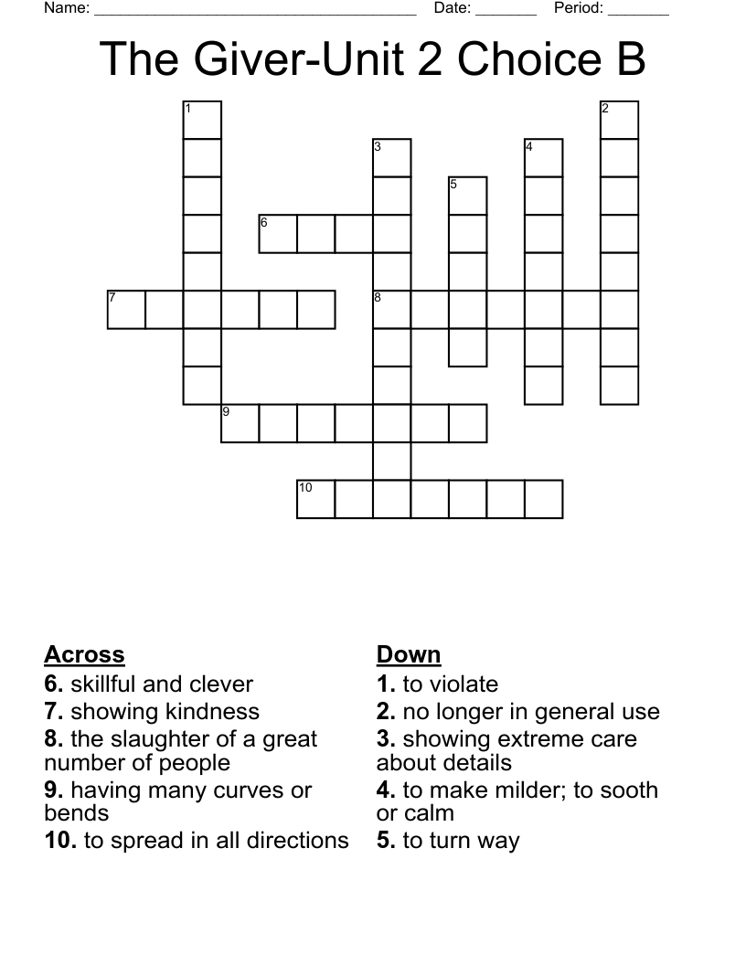 The Giver-Unit 2 Choice B Crossword