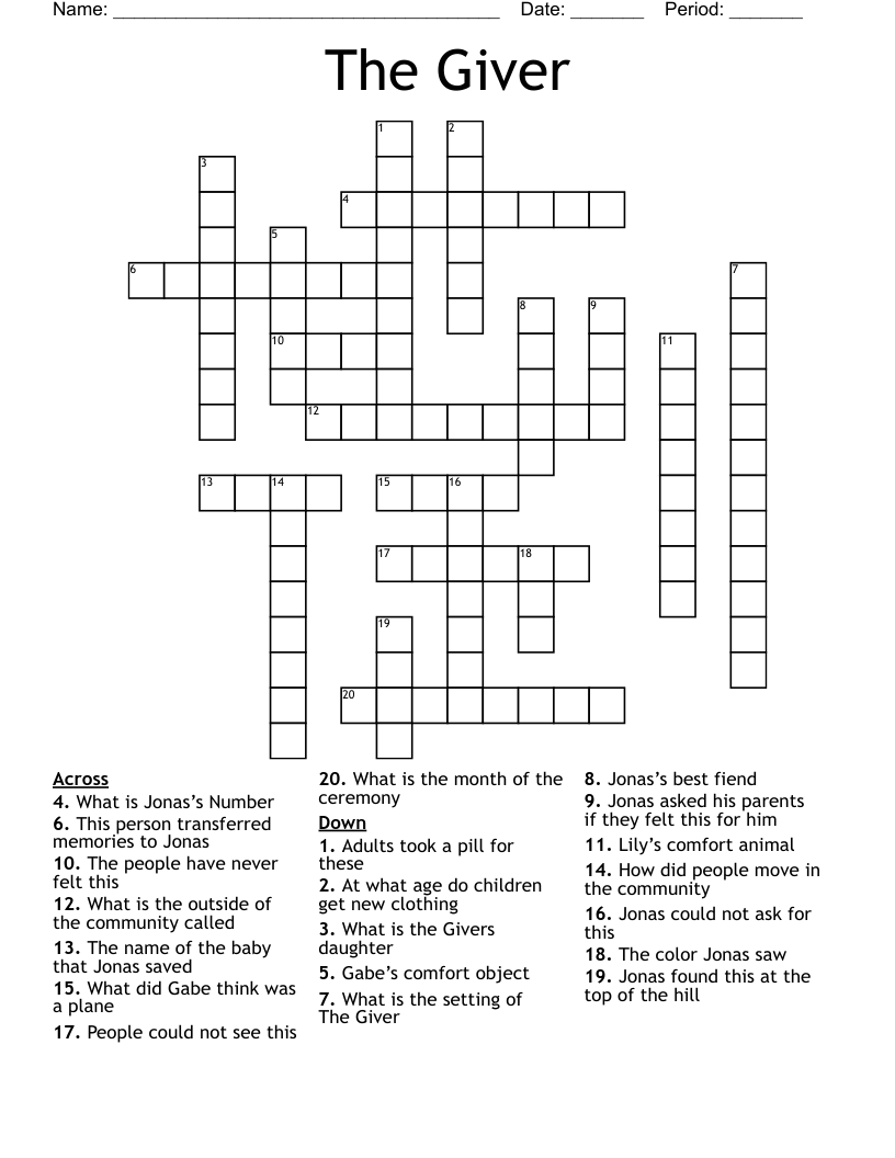 The Giver Crossword