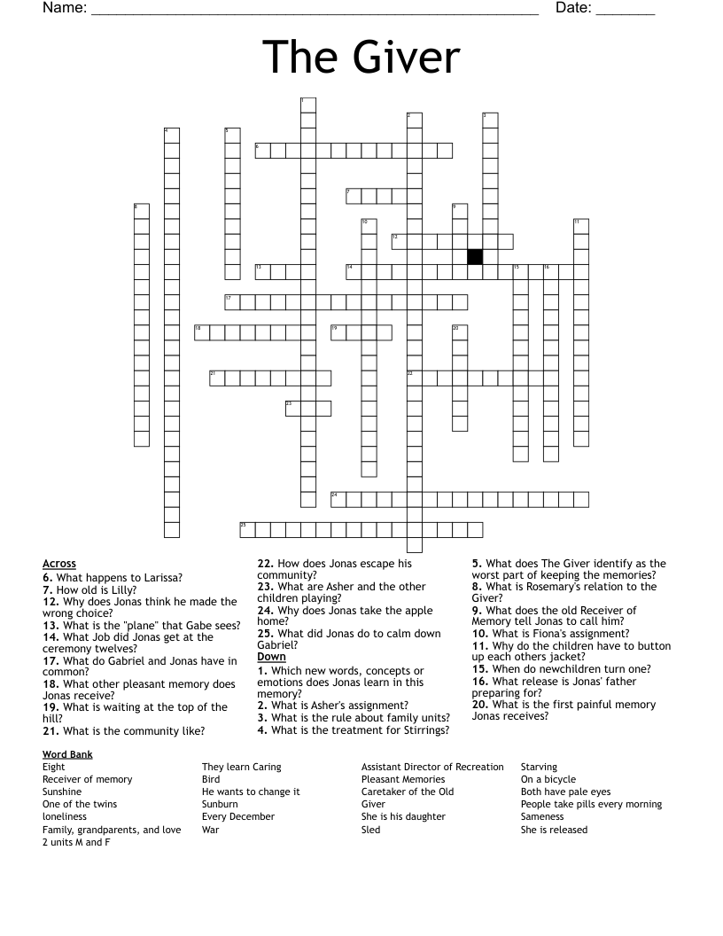 The Giver Crossword