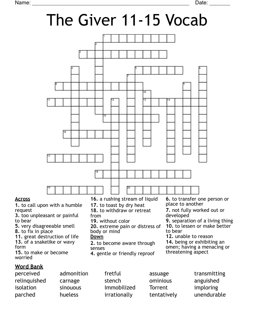 The Giver 11-15 Vocab Crossword