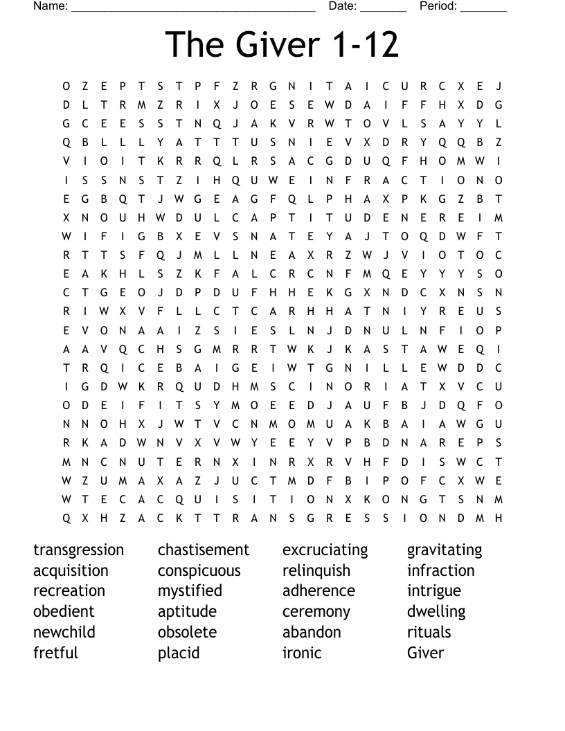 The Giver 1-12 Word Search