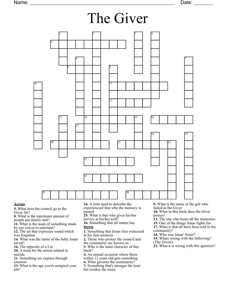 The Giver Crossword