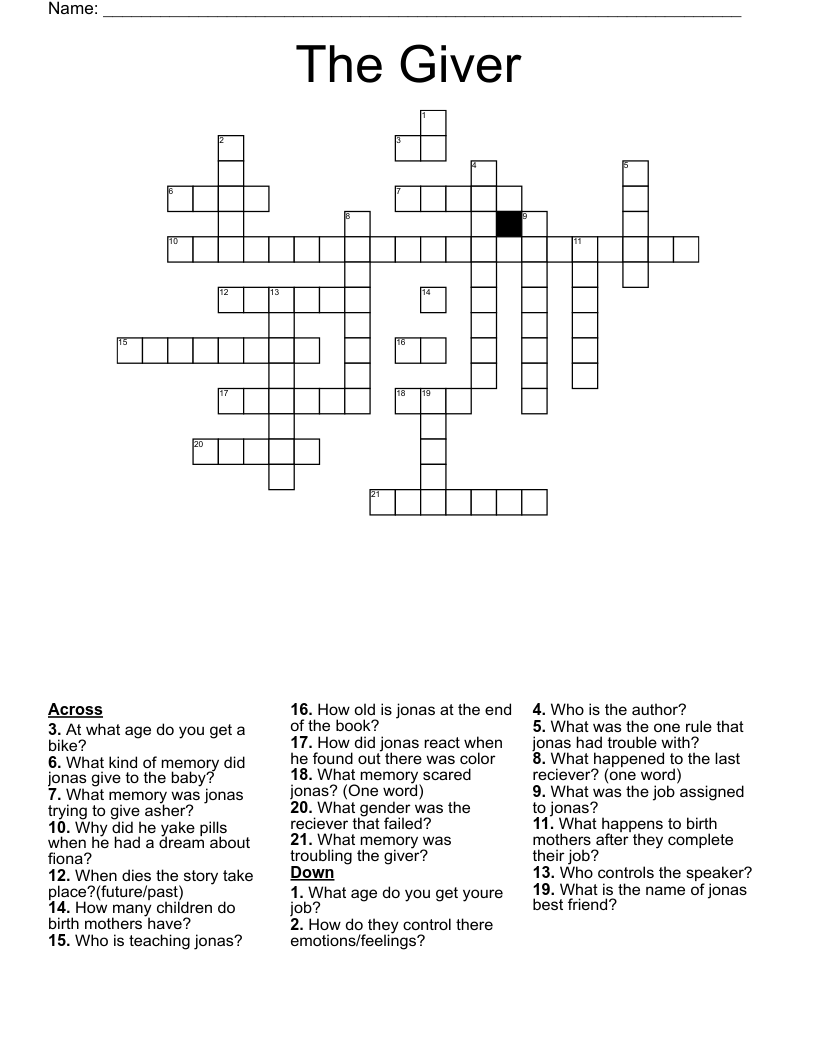 The Giver Crossword