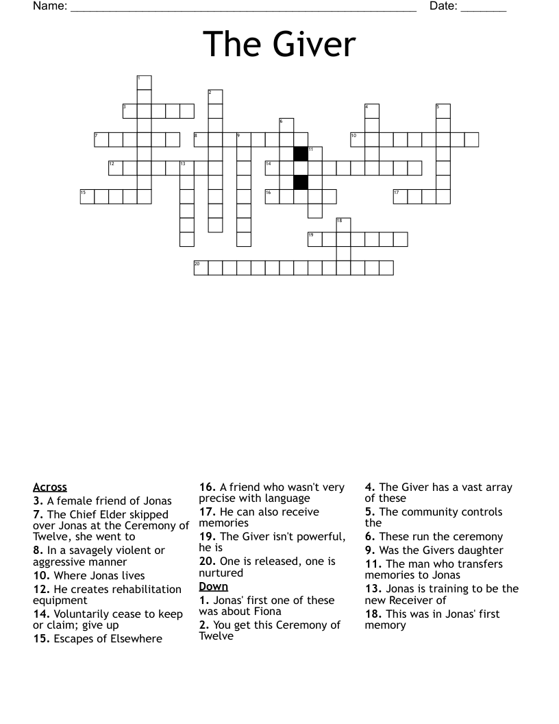 The Giver Crossword