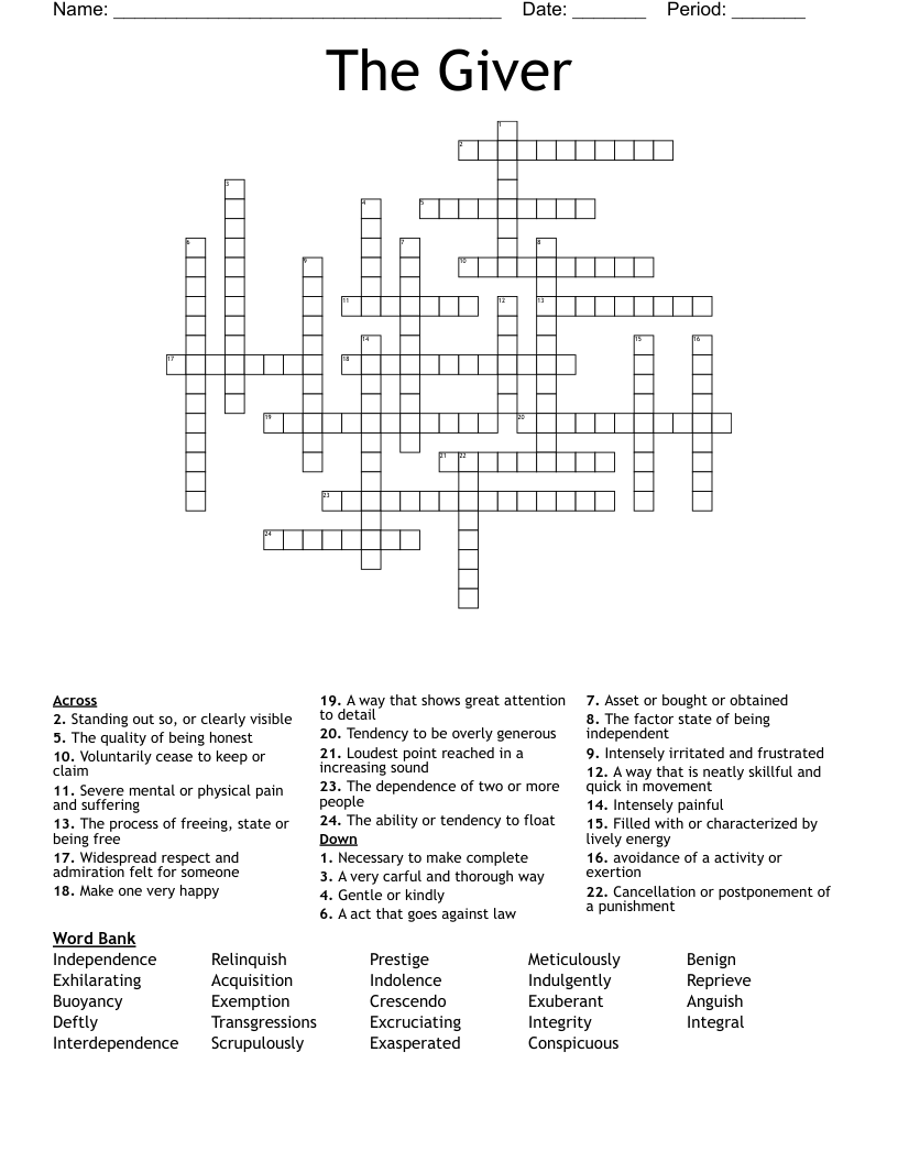 The Giver Crossword