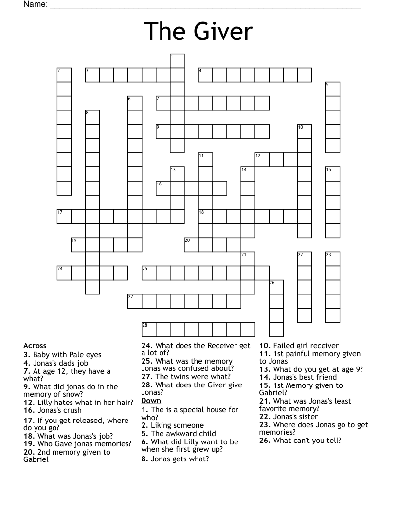The Giver Crossword