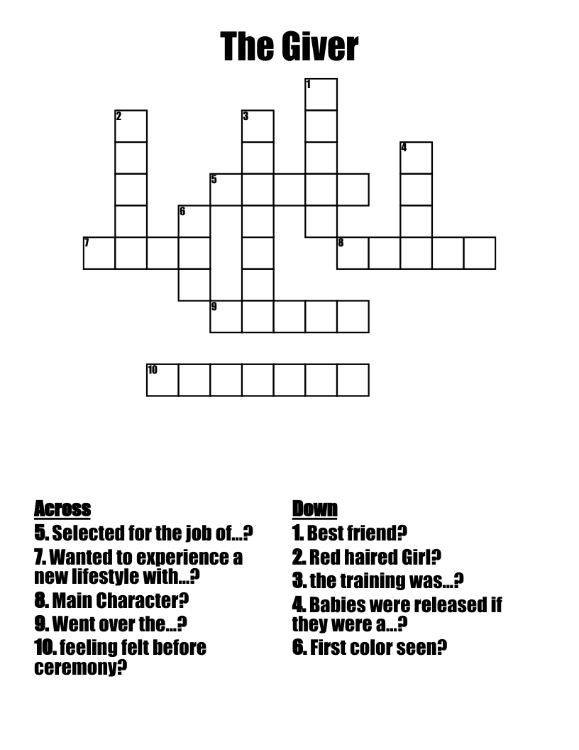 The Giver Crossword