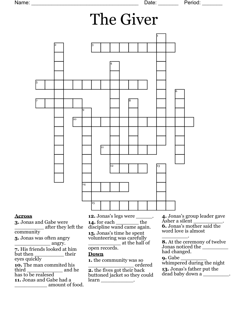 The Giver Crossword
