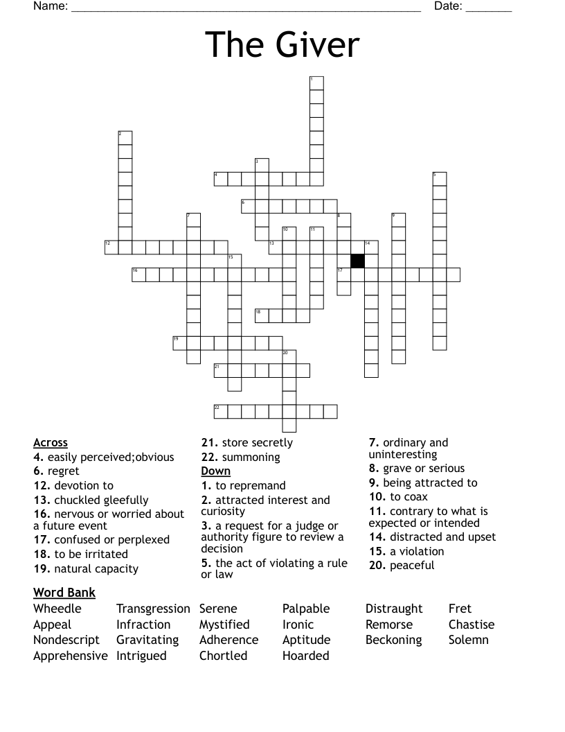 The Giver Crossword