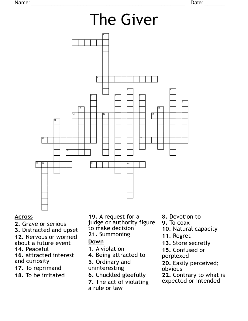 The Giver Crossword