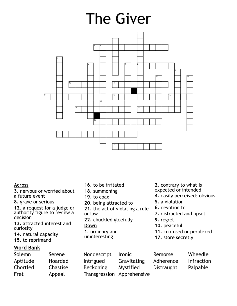 The Giver Crossword