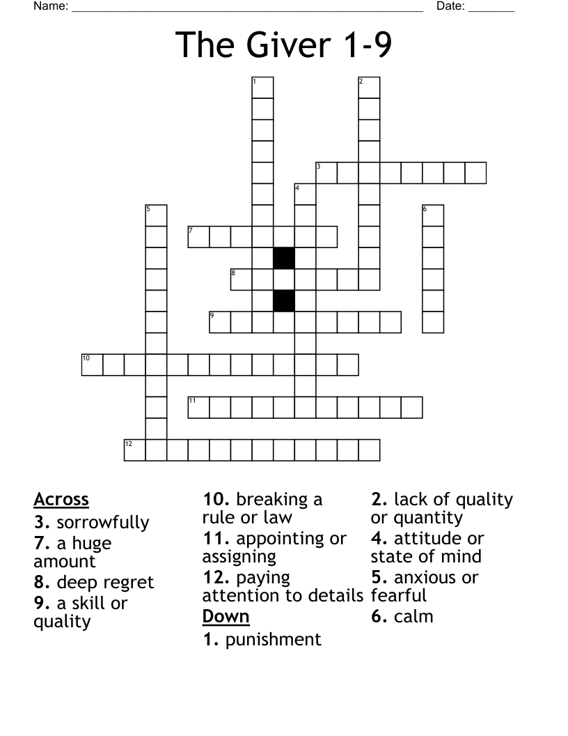 The Giver 1-9 Crossword