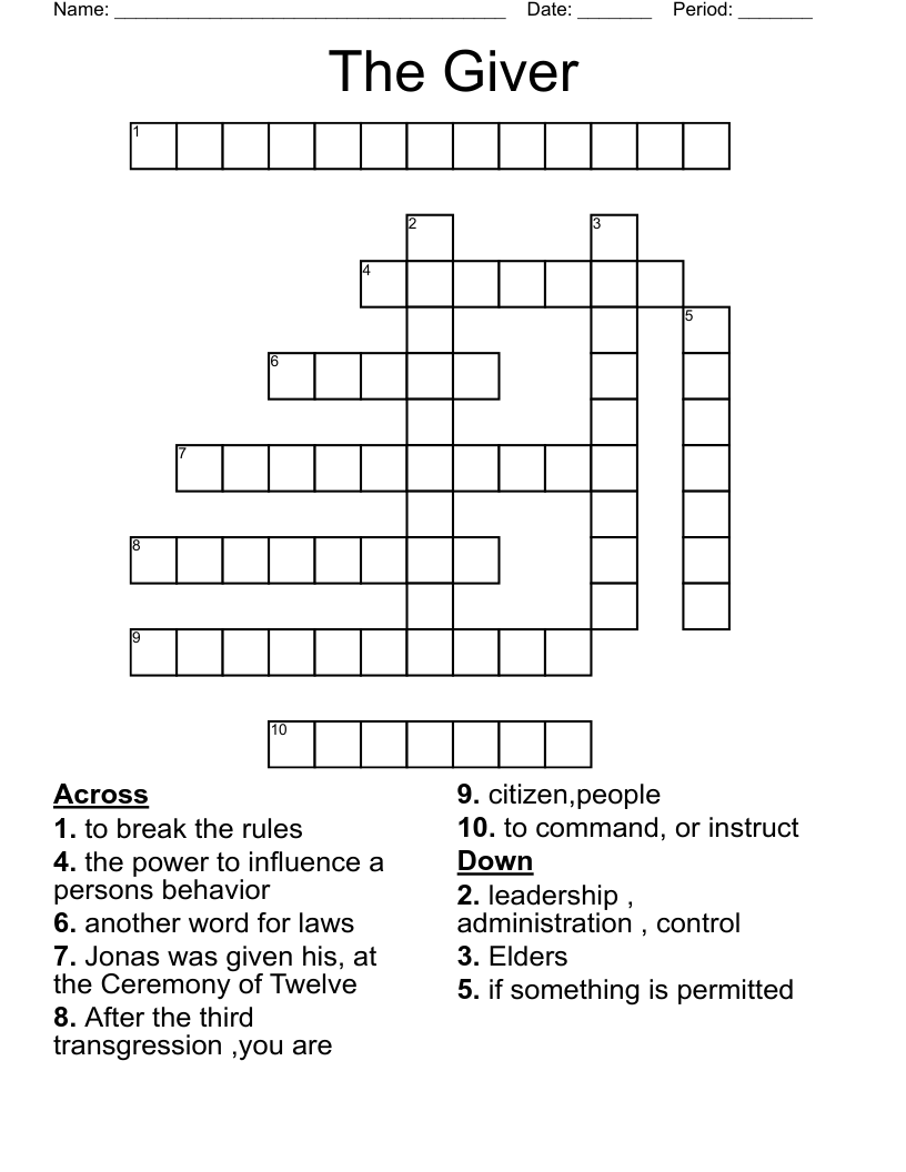 The Giver Crossword
