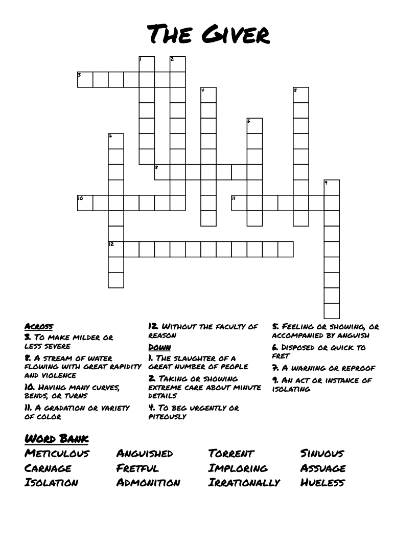 The Giver Crossword