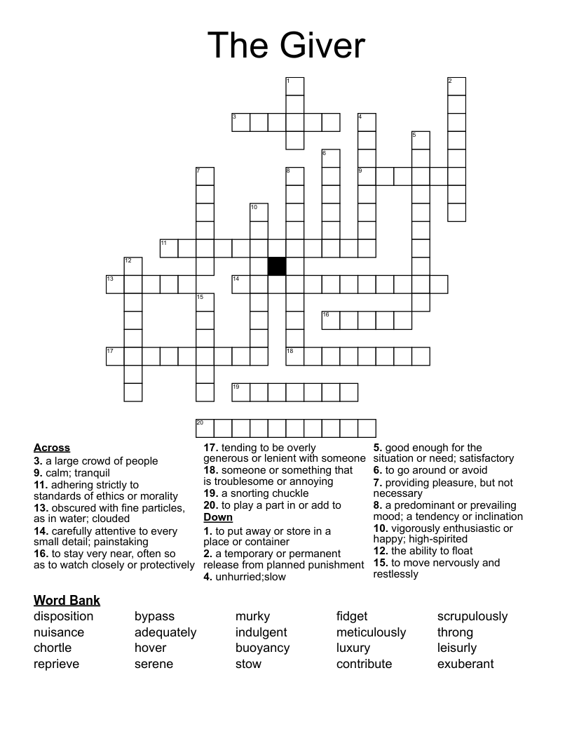 The Giver Crossword