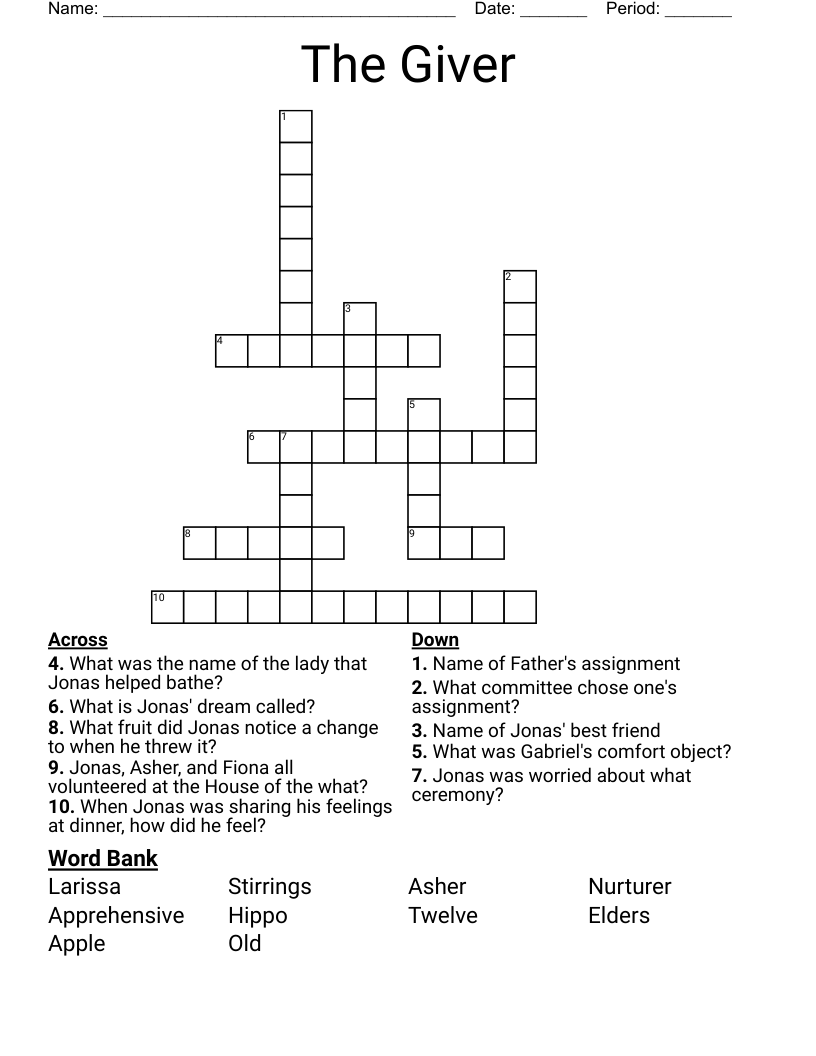 The Giver Crossword