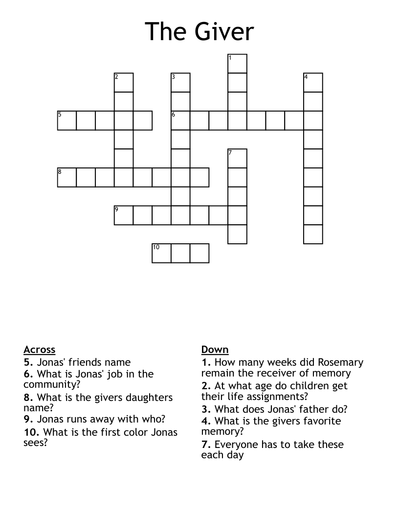 The Giver Crossword