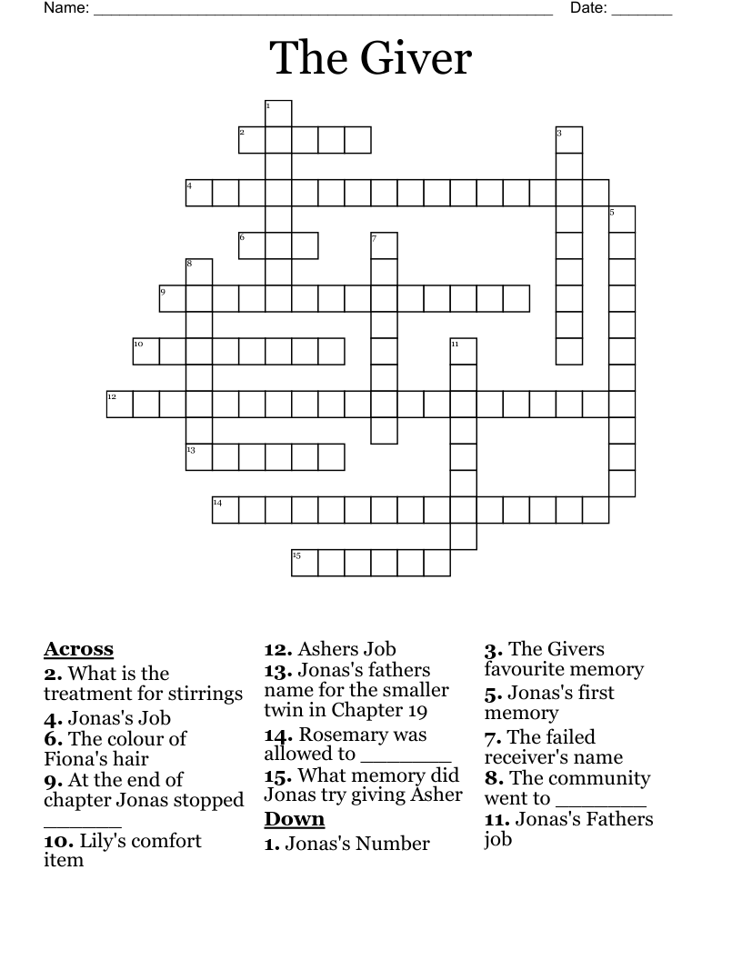 The Giver Crossword