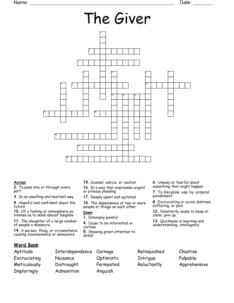 The Giver Crossword