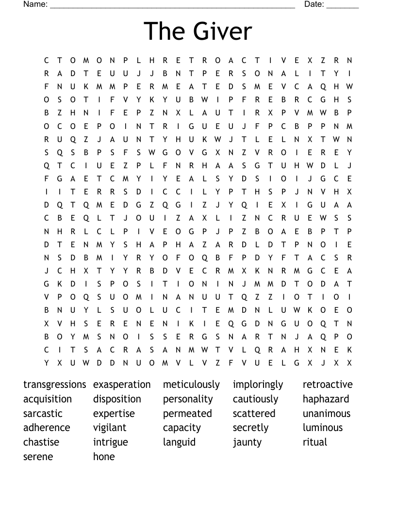 The Giver Word Search