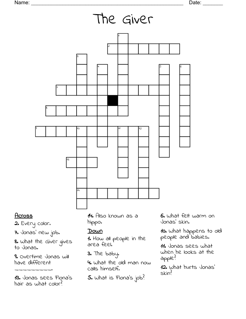 The Giver Crossword