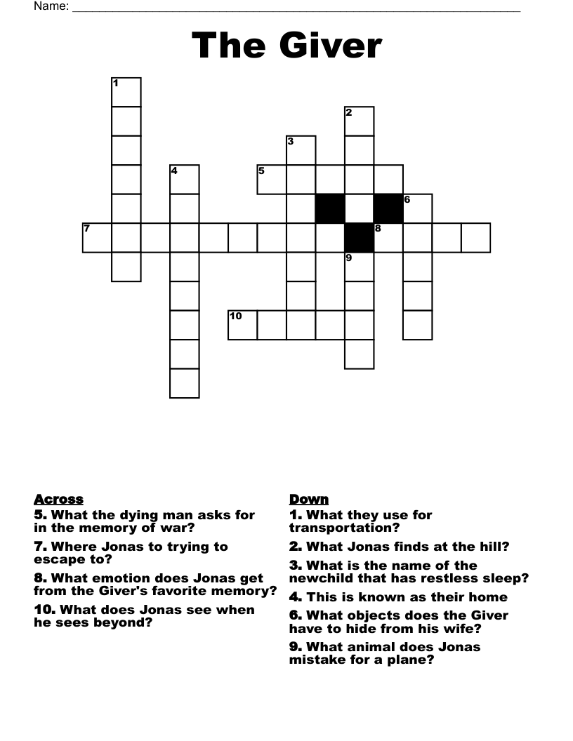 The Giver Crossword