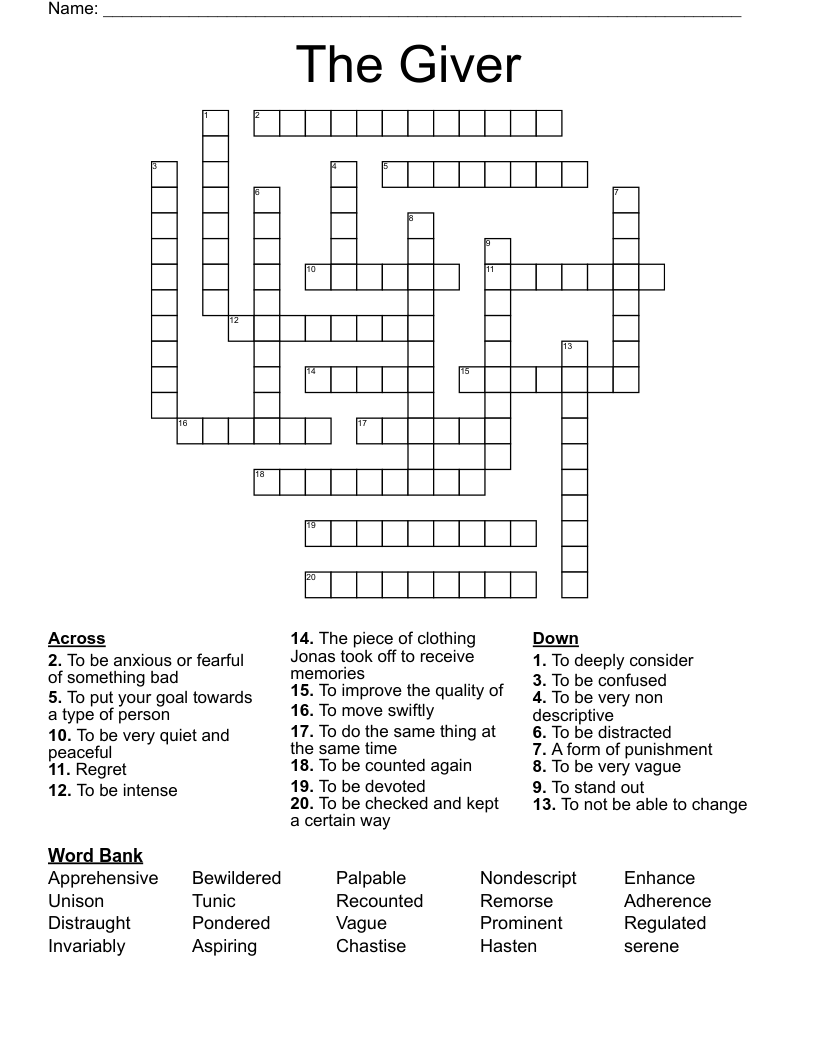 The Giver Crossword
