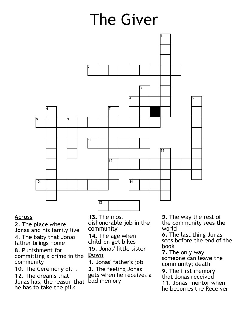 The Giver Crossword