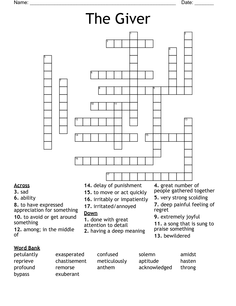 The Giver Crossword