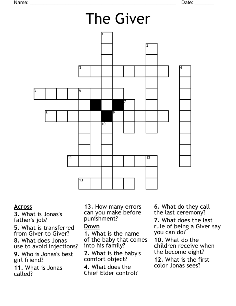The Giver Crossword